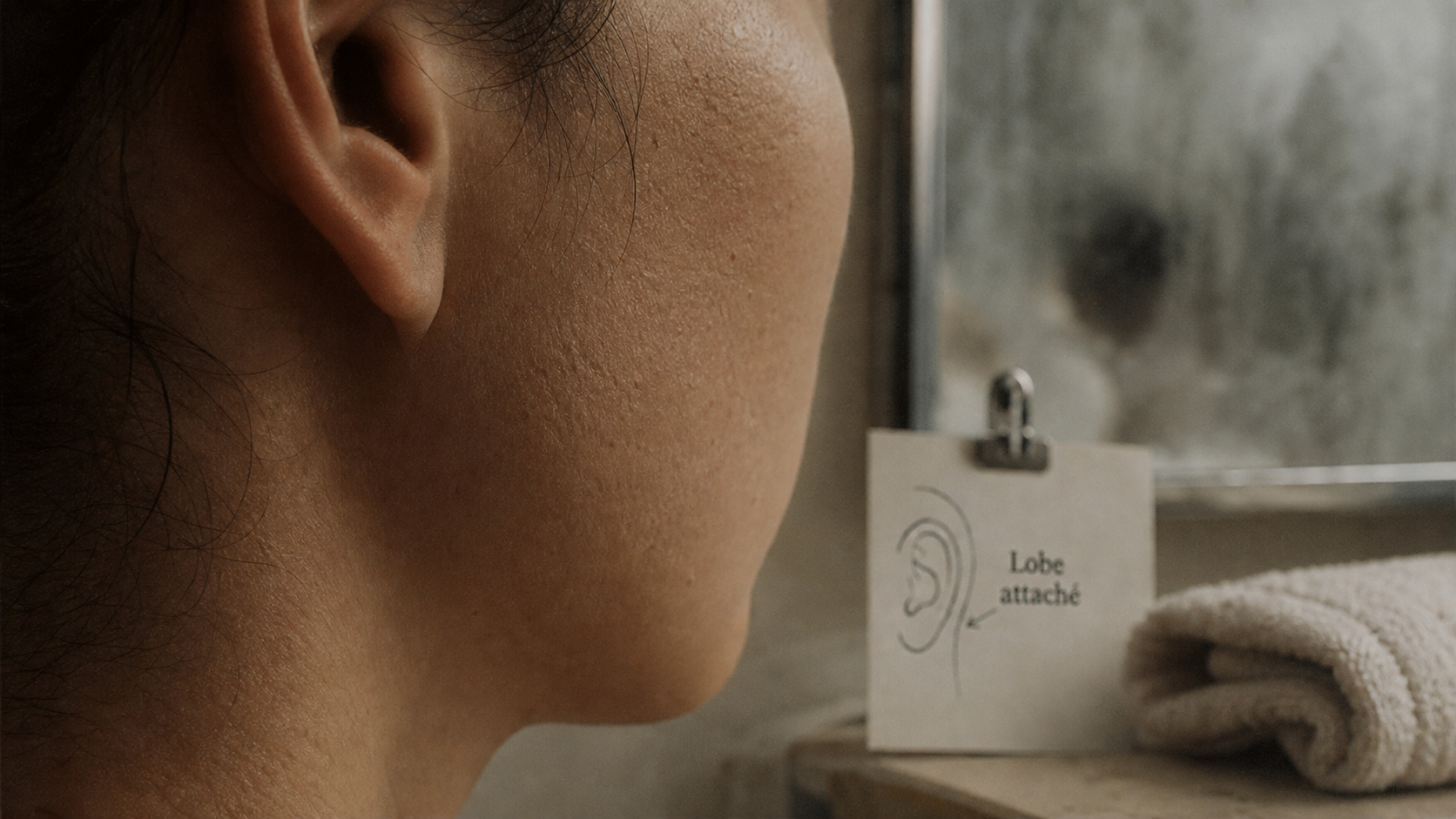 Lobe oreille attaché signification, gros plan oreille