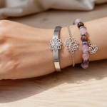 lotus flower bracelet acier argent pierres naturelles main femme