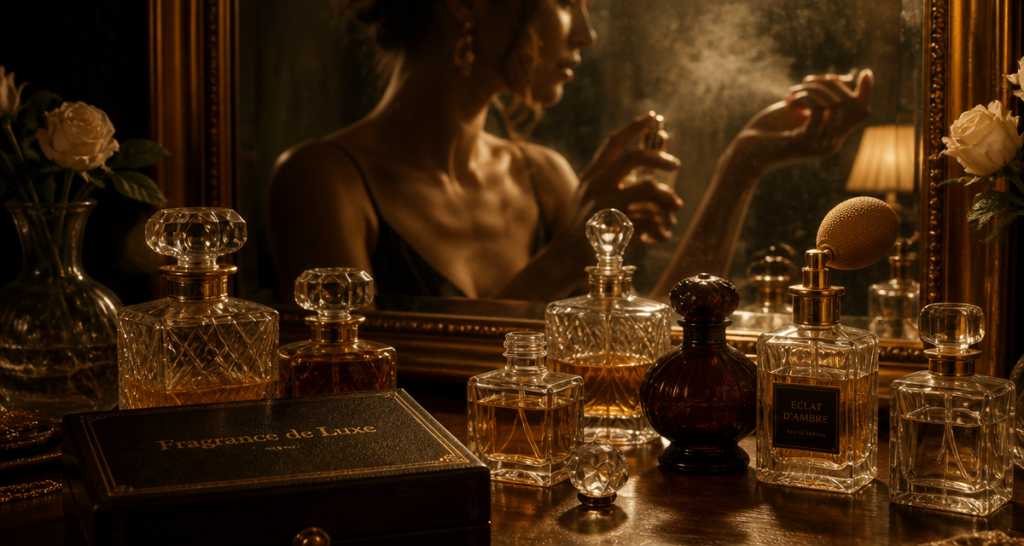 luxurious fragrances flacons de luxe sur coiffeuse
