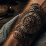 Tatouage montre gousset réaliste : cadran et rouages sous la peau