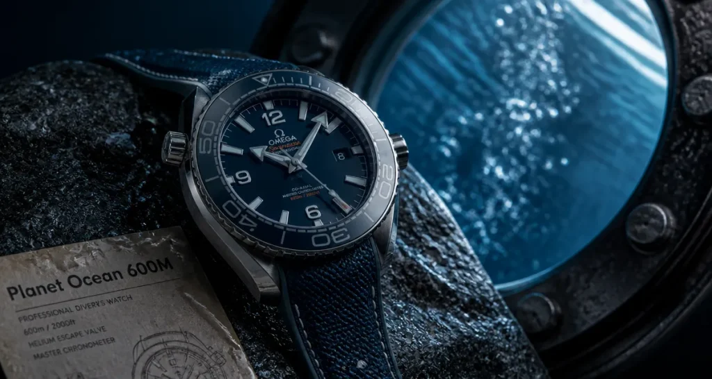 Montre Omega Seamaster Planet Ocean 600M : boîtier acier, lunette céramique, valve à hélium