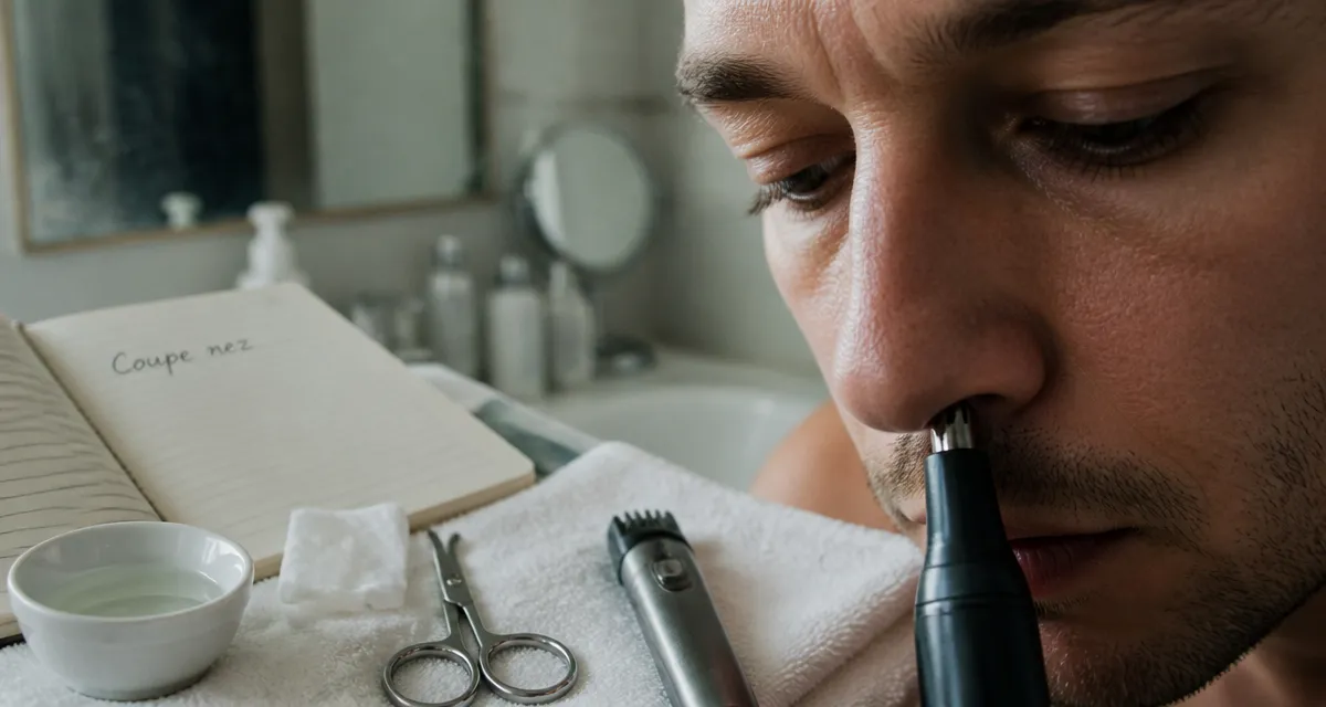 Poil sur le nez : ciseaux et antiseptique pour couper proprement
