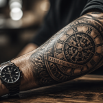 Tatouage horloge date de naissance sur avant-bras masculin