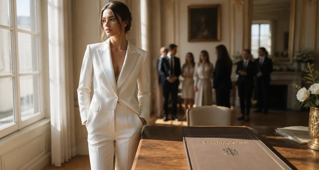 tenue pour le mariage civil tailleur pantalon blanc femme