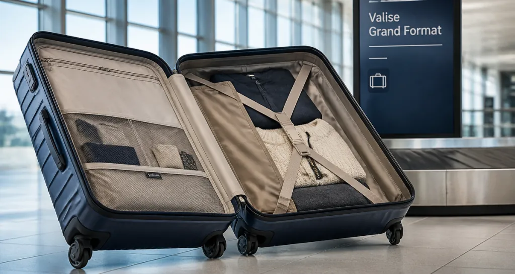 valise grand format rigide bleu nuit organisée