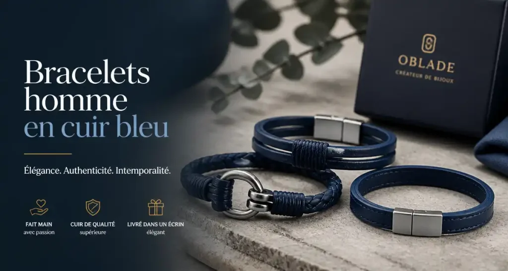 Bracelets homme en cuir bleu