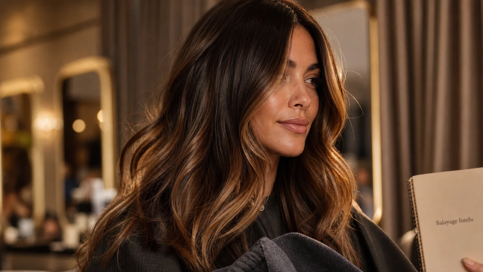 Balayage pour chatain foncé : mèches caramel et miel fondues