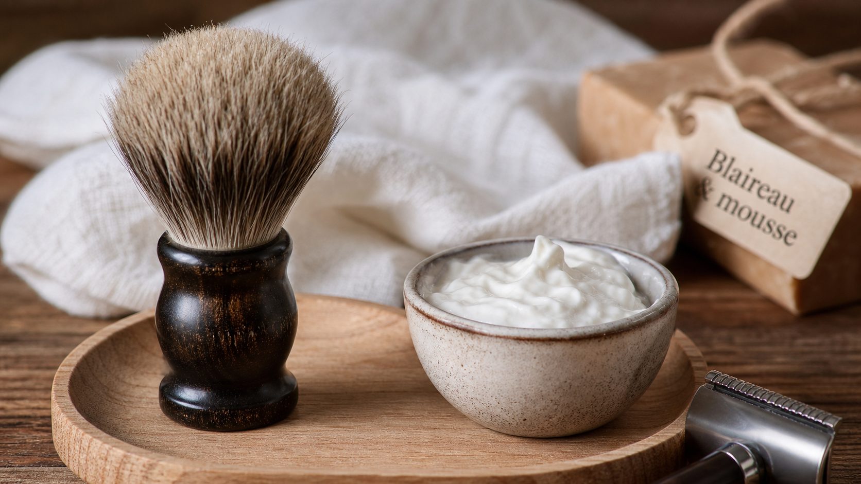 Blaireau rasage : manche sombre et mousse, choix synthétique ou sanglier
