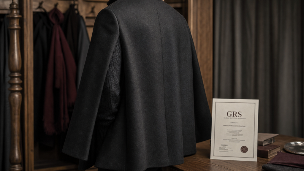 Cape homme luxe en laine sombre, studio lifestyle