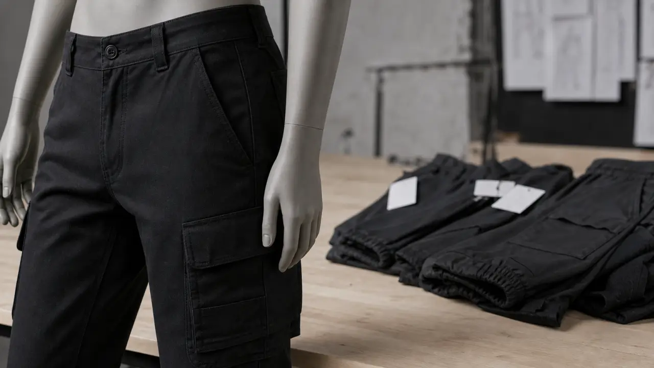 Cargo noir en coupe regular, loose et jogger