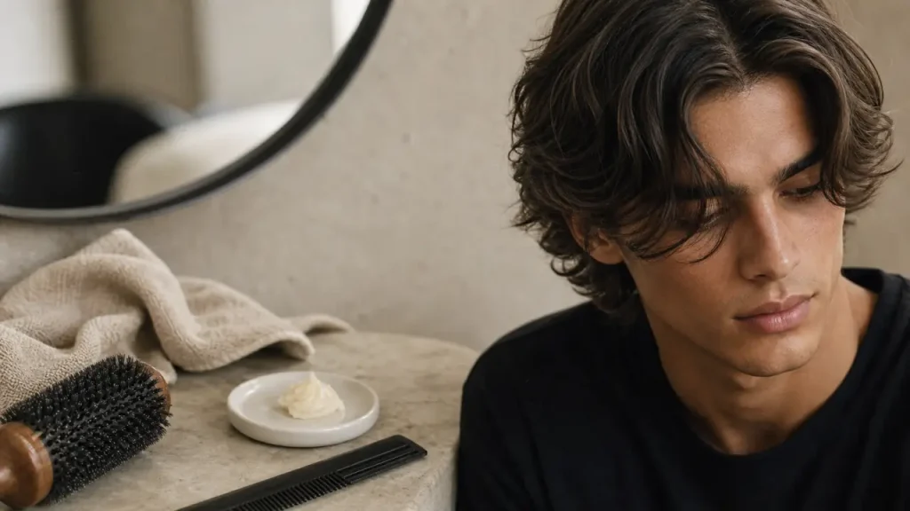 Raie au milieu sur cheveux mi-longs homme : volume naturel, bon produit et erreurs à éviter
