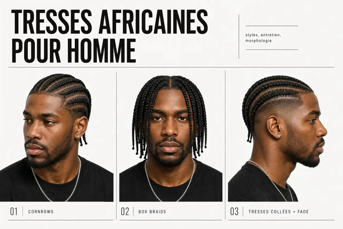 Tresse africaine homme : exemples de cornrows, box braids et tresses collées