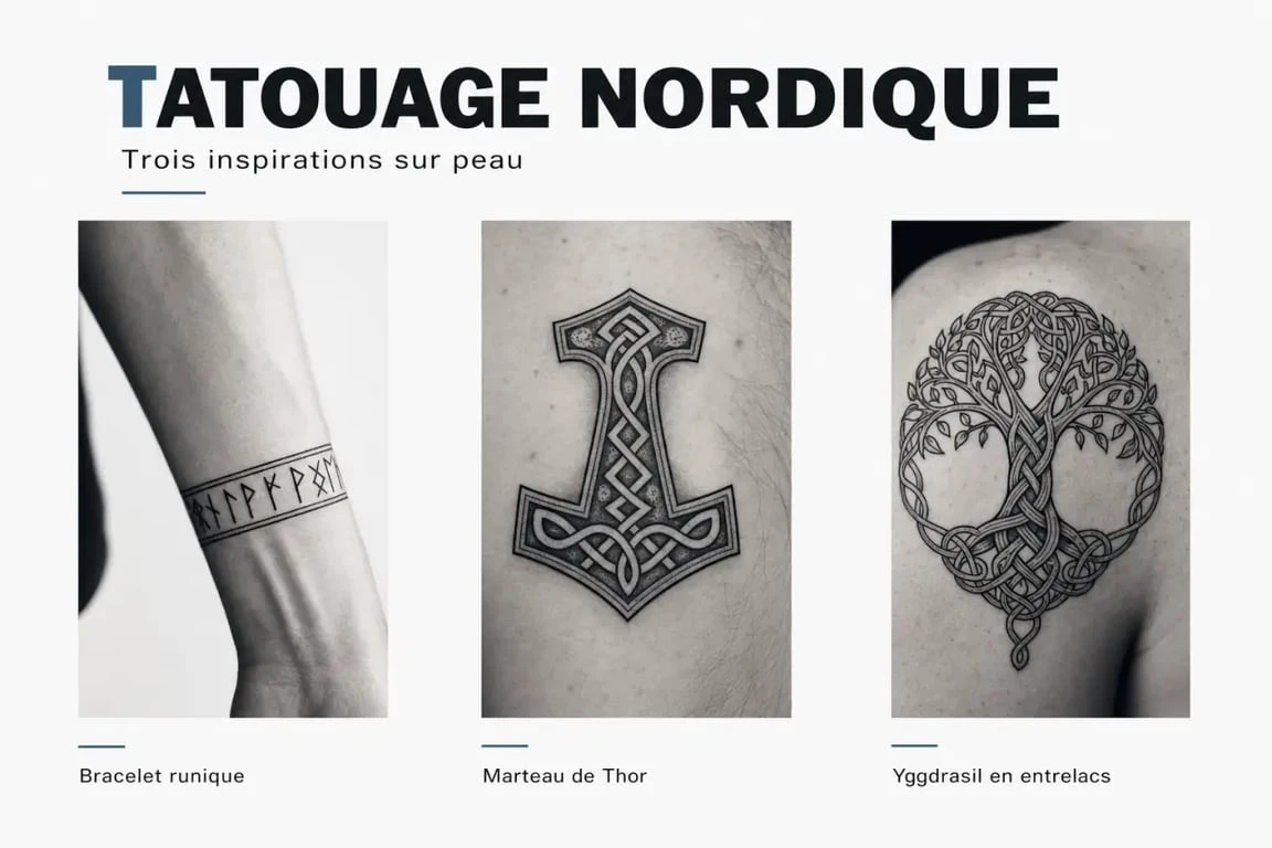 Tatouage nordique : inspirations de bracelet runique, marteau de Thor et Yggdrasil
