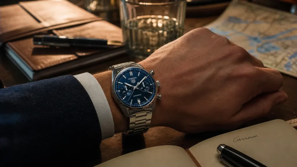Montre tag heuer pour homme Carrera chronographe sur poignet acier
