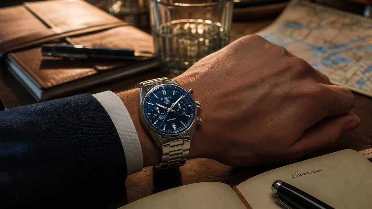 Montre tag heuer pour homme Carrera chronographe sur poignet acier