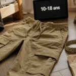 Pantalon cargo ado kaki, taille et coupe visibles