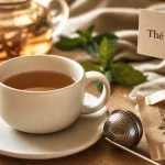 Thé pour ventre plat : tasse et plantes en infusion