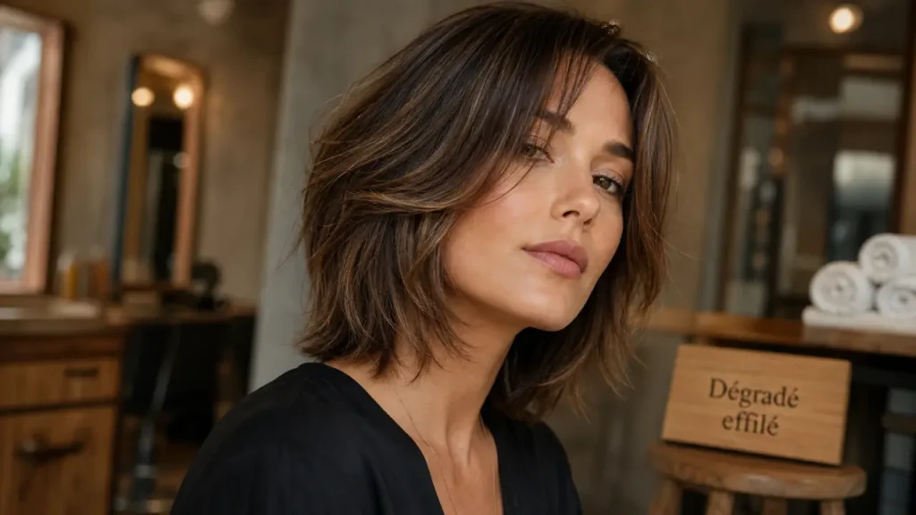 Coupe de cheveux femme dégradé effilé mi-court : le bon équilibre entre volume et ligne du visage