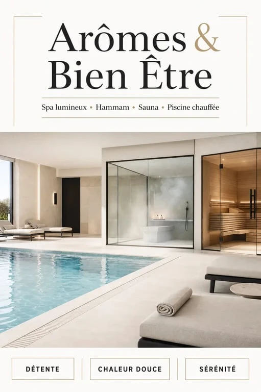 Arômes et bien être : intérieur d’un spa avec piscine chauffée, hammam et sauna