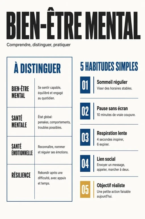 Bien être mental : différences entre santé mentale, santé émotionnelle, stress et résilience