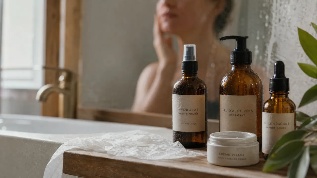 Routine soin visage naturel pour peau grasse, sèche ou sensible, produits du soir et du matin