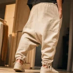 Sarouel homme en coton khadar beige : cordon et poches latérales