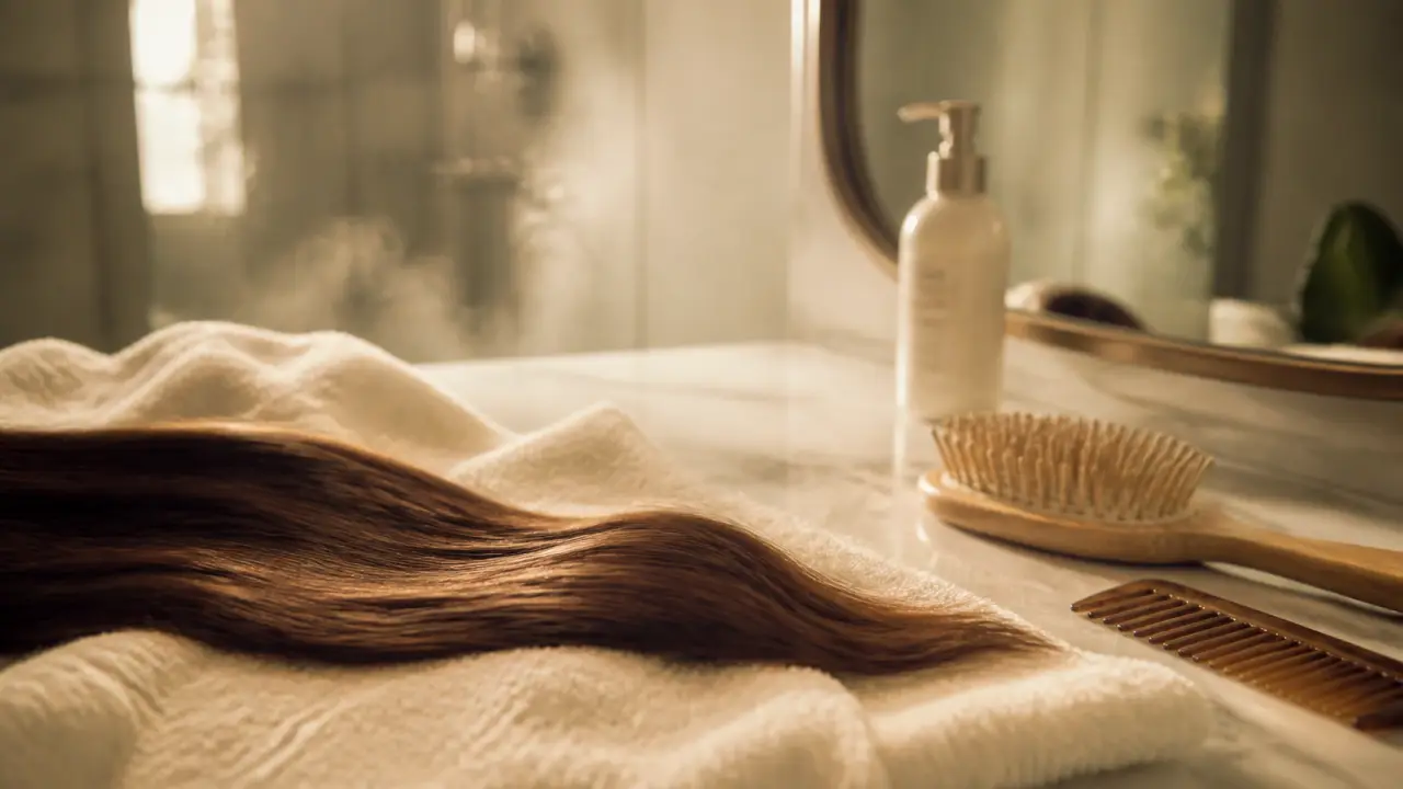 Soin cheveux lisse : cheveux bruns lisses brillants sans gras