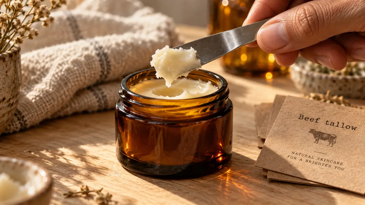 Beef tallow crème visage en pot ambré, texture baume