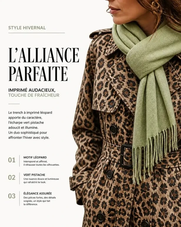 Tendance mode hiver 2025 : imprimé léopard et vert pistache