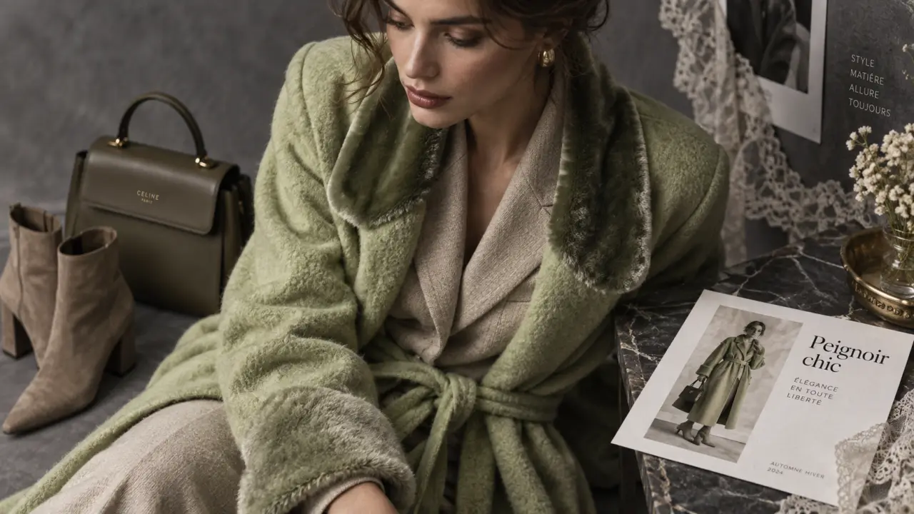 Tendance mode hiver 2025 : peignoir chic vert pistache et blazer