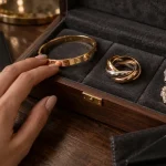 Bijoux Cartier femme : Love, Trinity et Panthère en or sur table