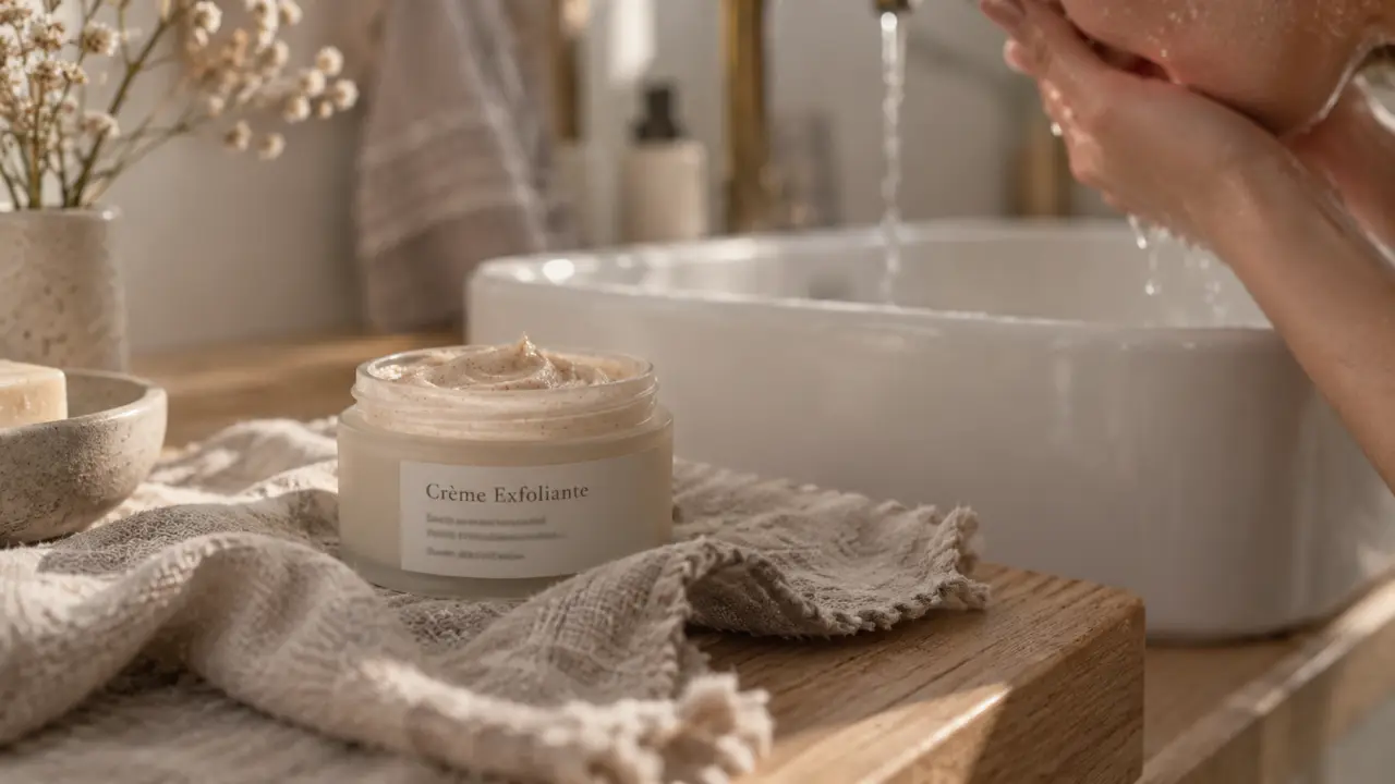 Crème exfoliante visage : texture sur peau humide