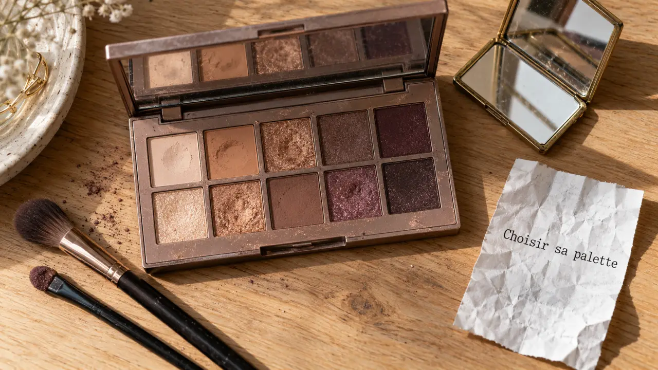 Maquillage palette Nocibé : palette yeux chaude sur comptoir
